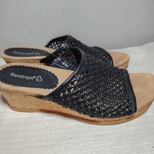 Baretraps FLOSSEY Women's Sandals Black Slide Cork Heels Size 6.5 M‎